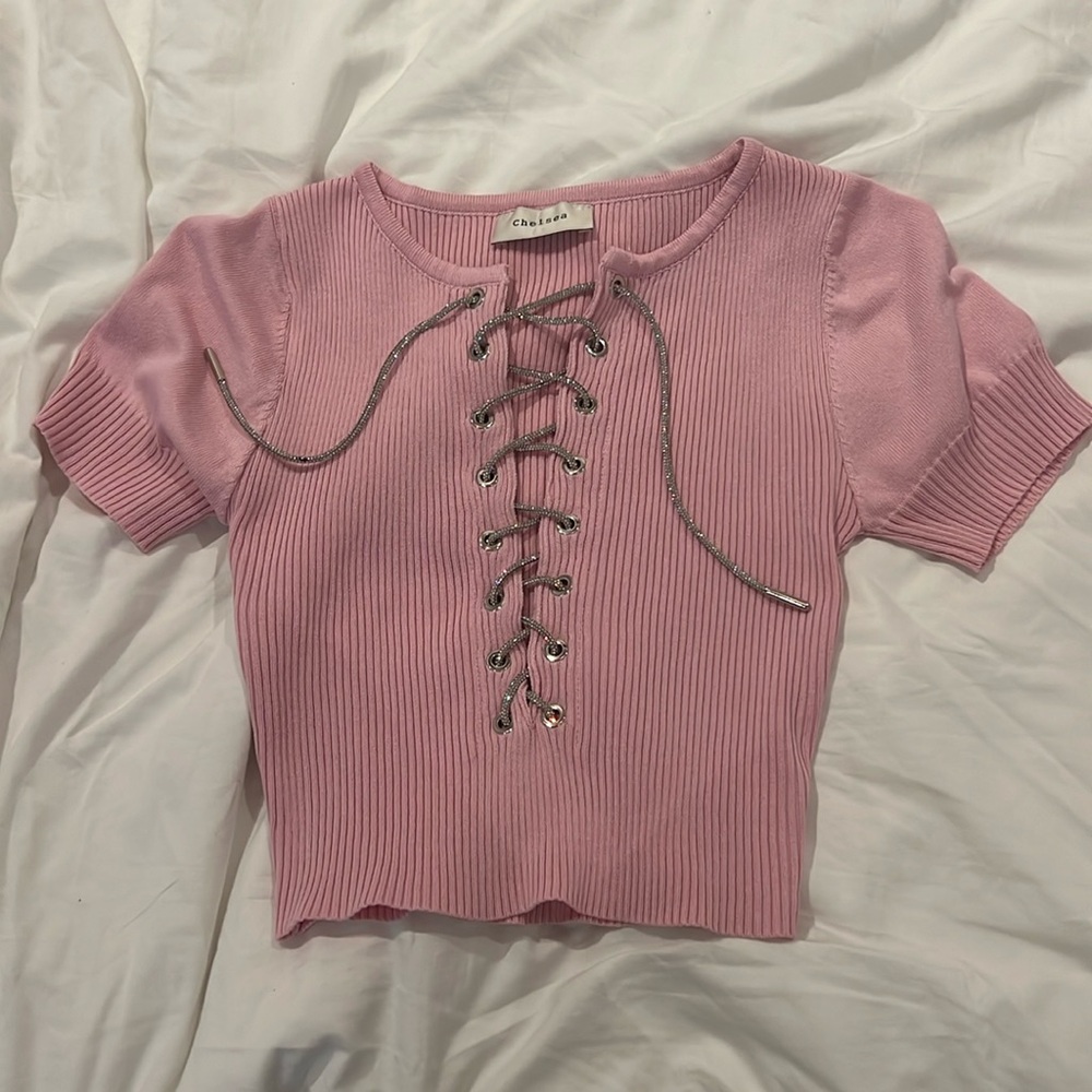 Pink t shirt with glitter laces size small